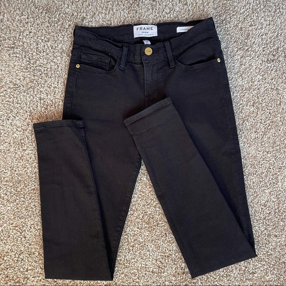 Frame Denim Black Skinny Jeans with Gold Hardware